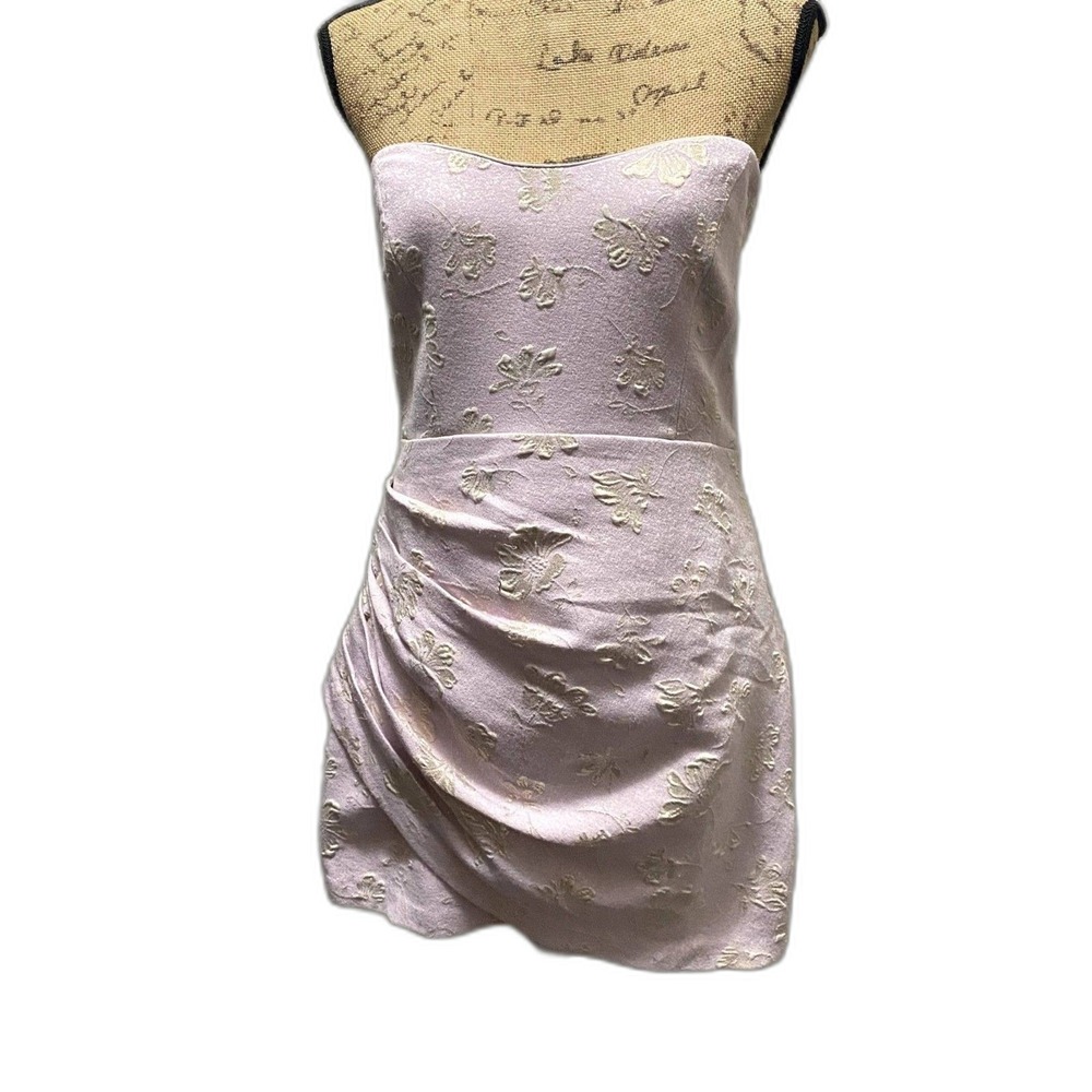 Majorelle Solandia Ruched Mini Dress Lavender Gold Metallic Floral Brocade Large